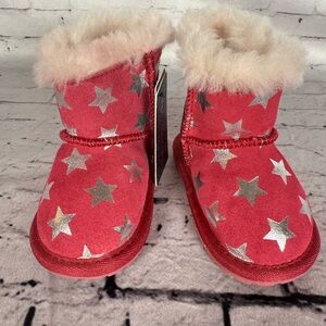 Emu 6-12 Months Baby Girl Suede Boots w/ Merino Wool Lining Pink w/ Silver Stars